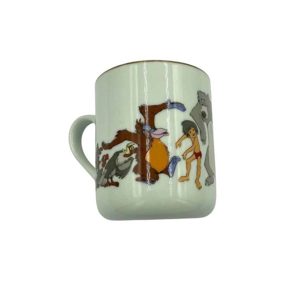 Vintage Disneyland Jungle Book Mug Walt Disney World Gold Rim Coffee Cup Japan
